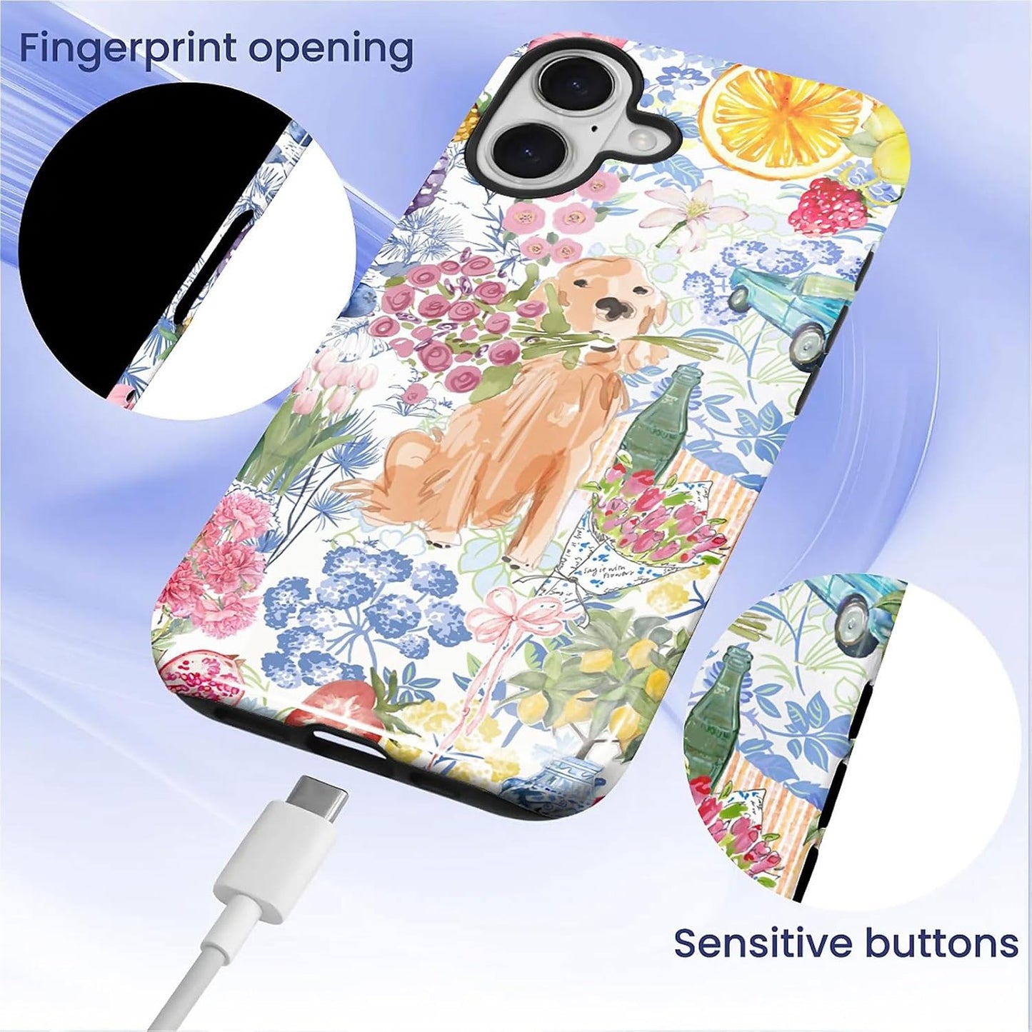 for iPhone 17 Case,Hybrid 2-Layer Hard Shell + Silicone Protective Case -Resistant Shockproof- Ally's Dog's Cute College Summer Flower Collage