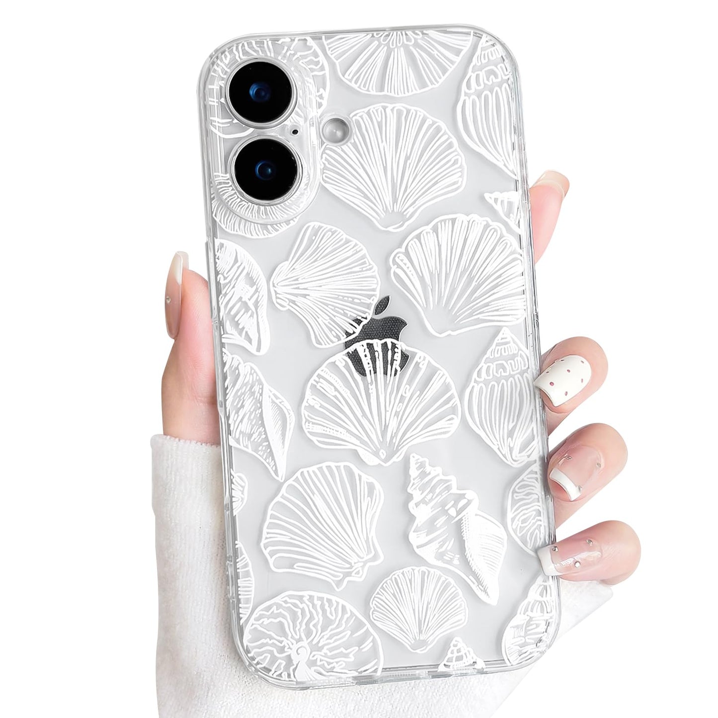 NITITOP Compatible with iPhone 16 Case Clear Sea - White Turtle | Cute, Shell whale ocean animal, For women men girls boys, Slim, Soft TPU, Shockproof