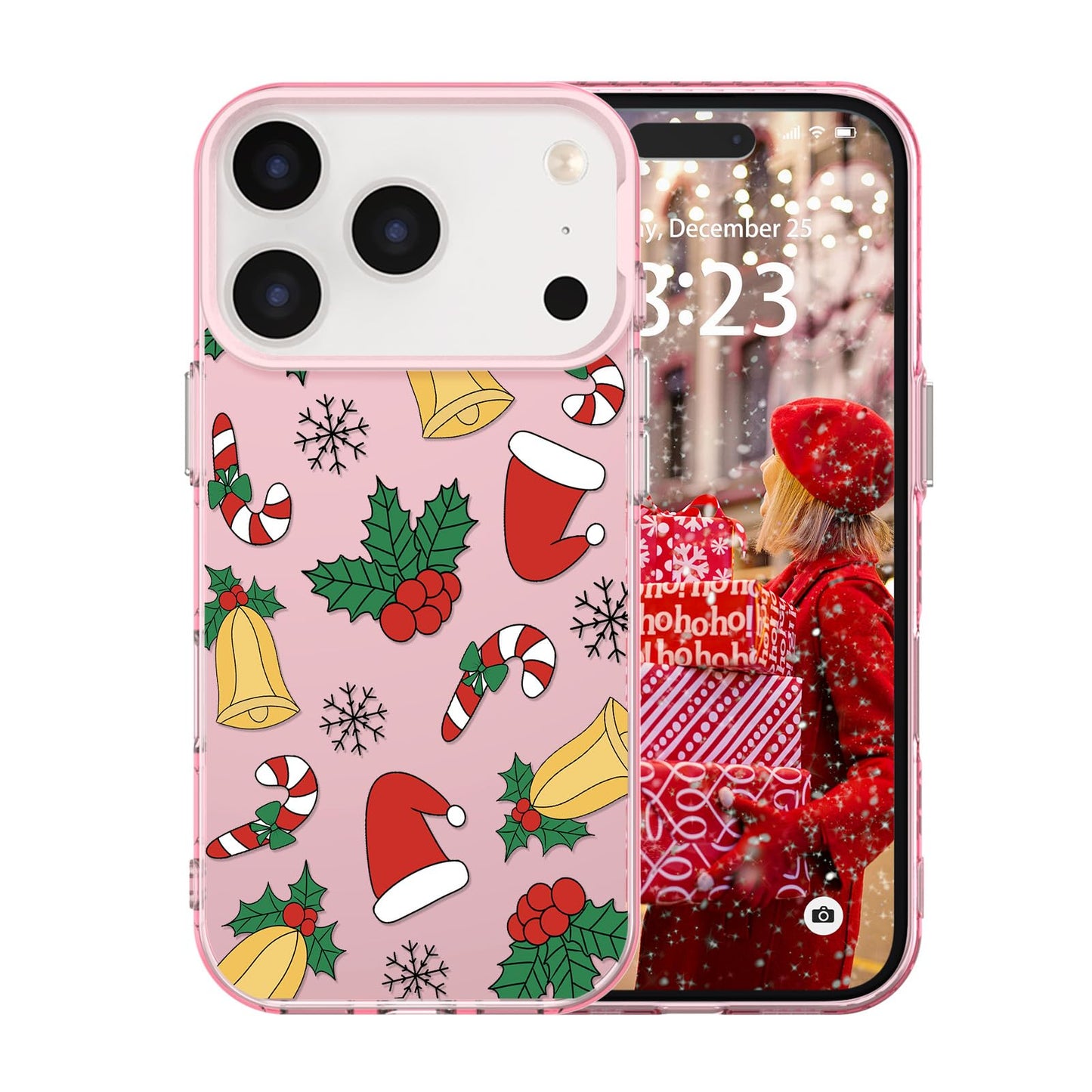 for iPhone 16 Plus Christmas Case Cute - Gingerbread Man/Pink | Gingerbread Man Tree Girly Women Girls Kids Snowflakes Candy Winter Holiday Festival Gifts Trendy Glossy Protective Cover