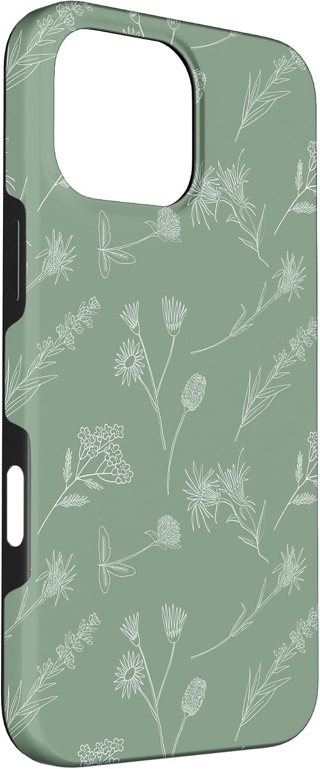 Leaves Botanical Plant Line Art Sage green Wildflower Floral Case for iPhone 16 Pro Max