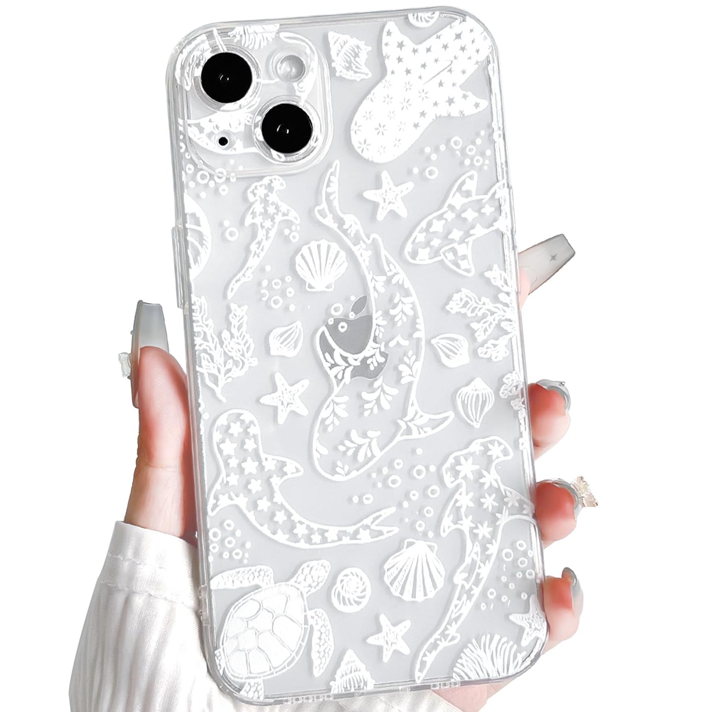 NITITOP Compatible with iPhone 15 Case Clear Sea - White Turtle | Cute, Shell whale ocean animal, For women men girls boys, Slim, Soft TPU, Shockproof
