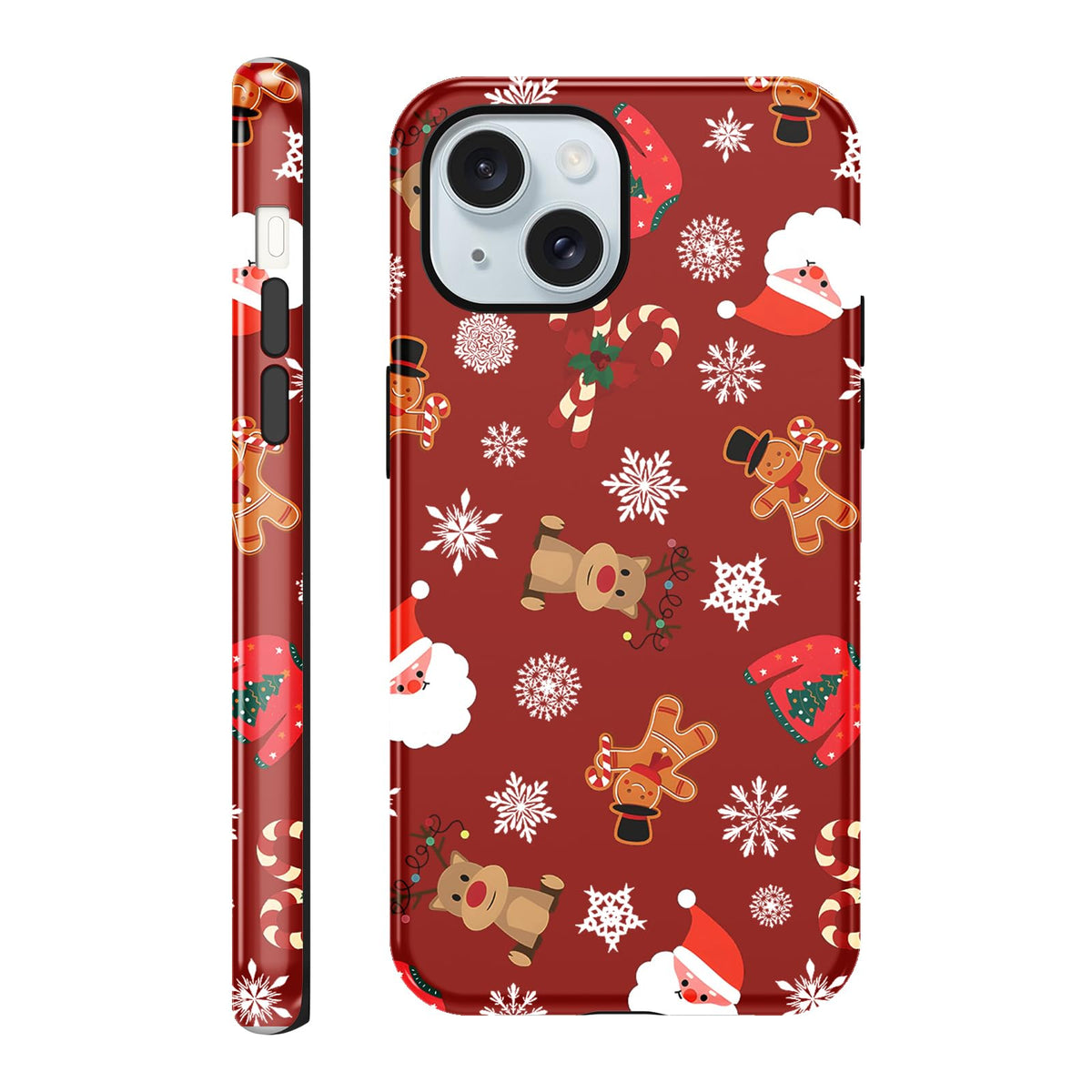 Merry Christmas Phone Case for iPhone 13/14, Cute Case with Candy Gingerbread Man Pattern, Hybrid Durable Shockproof Soft Silicone Cover for Girl Women Men Boys