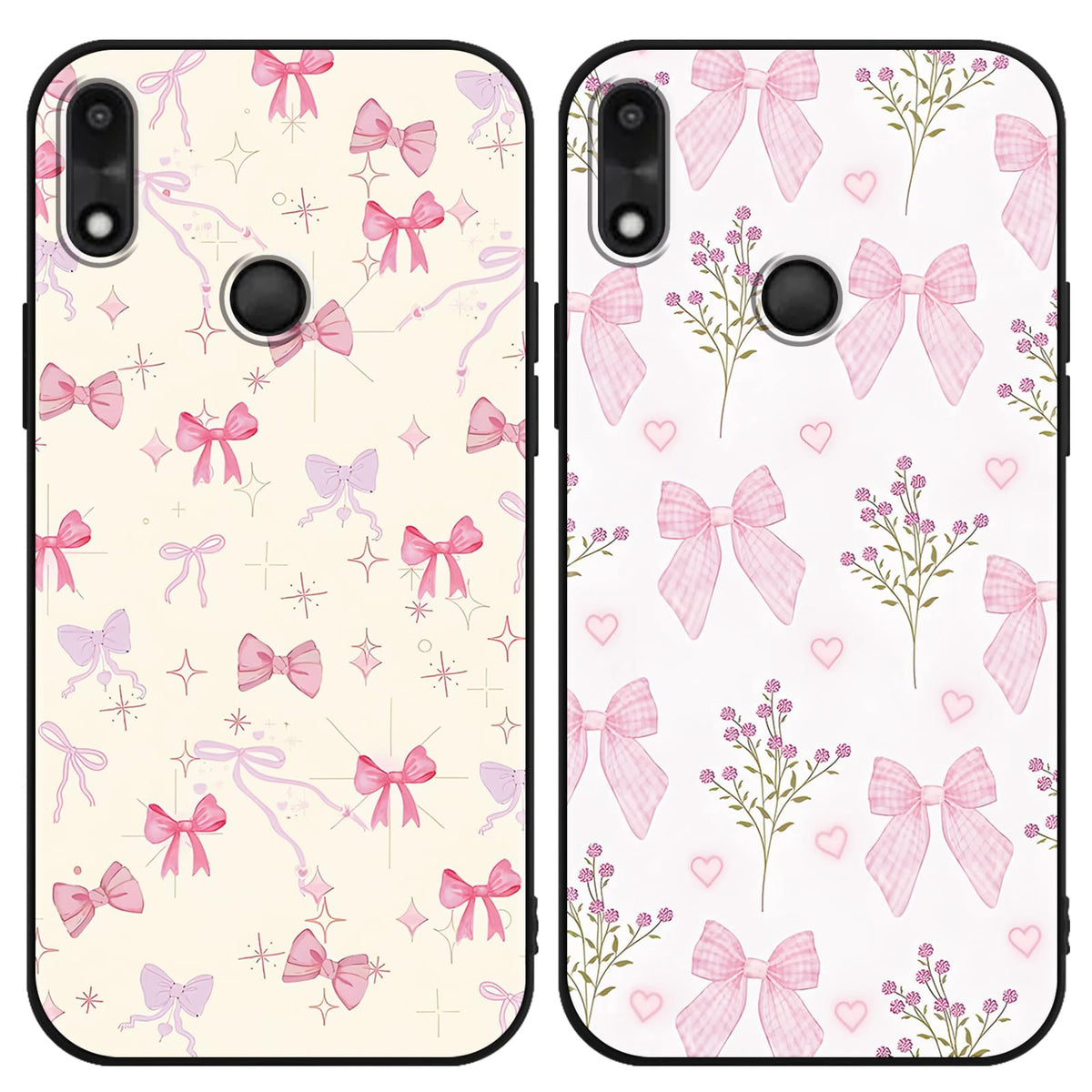 2 Pack Cartoon Floral Phone Case for Gabb Phone 4 6.1",Cute Kawaii Flower Collage Pattern Cases Aesthetic Design,Black TPU Bumper Protective Cover for Girls Women
