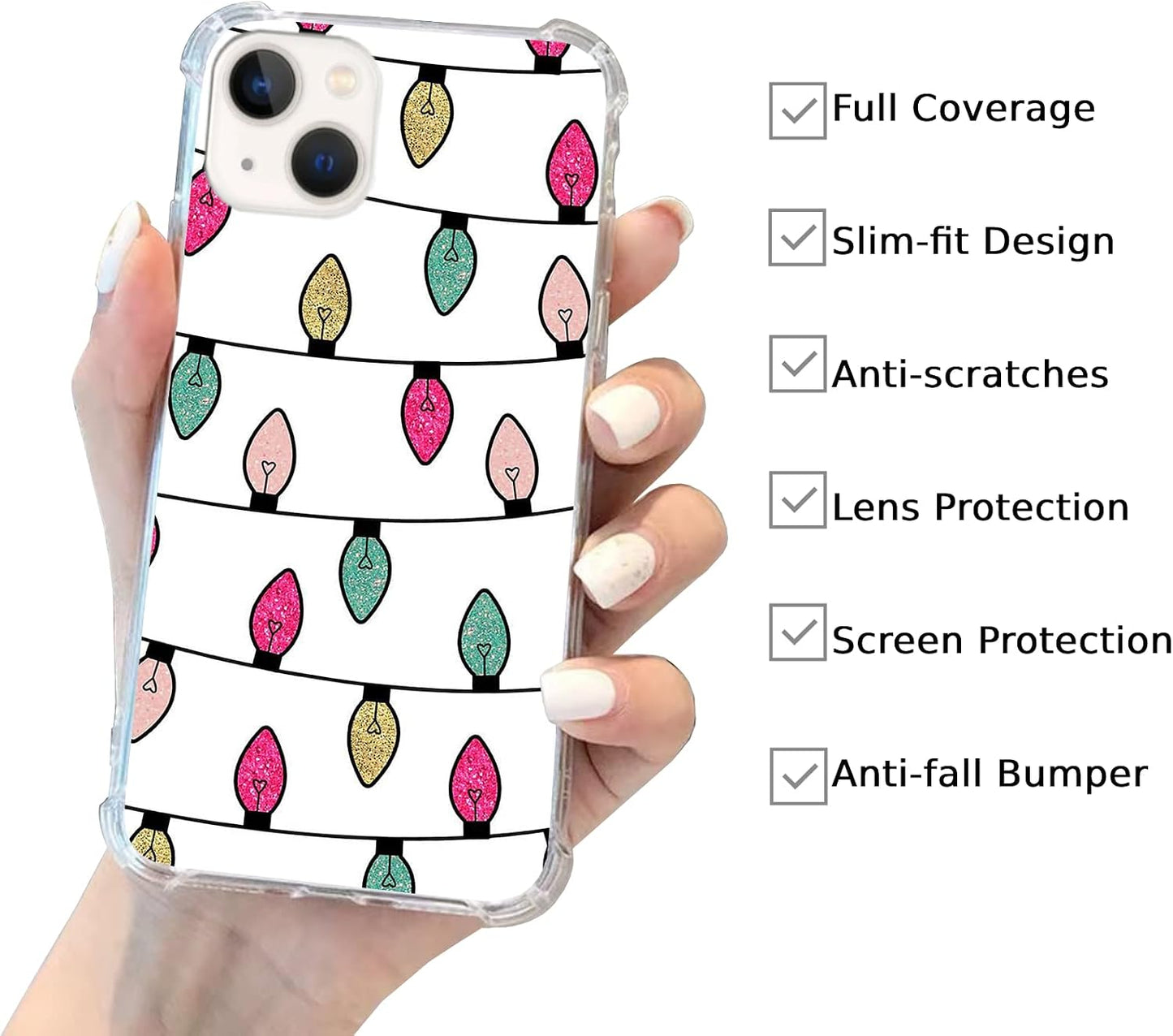 Christmas Lights Case Compatible with iPhone 13, Christmas Holiday Case for iPhone 13, Cool Cute TPU Bumper Phone Case Cover