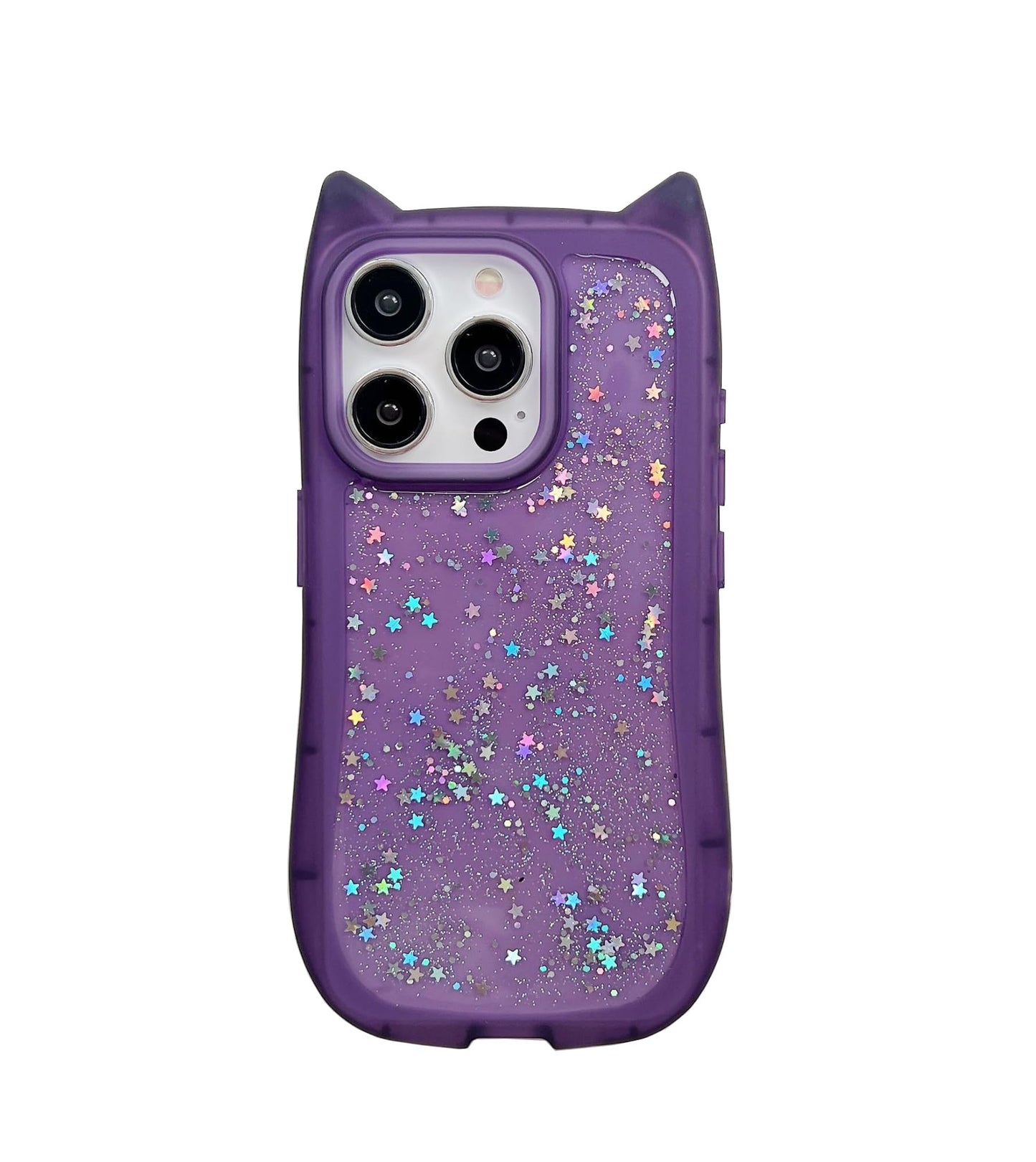 Compatible with 17 Case Cute Kawaii 3D Cat Ears Clear Glitter Shiny Bling Sparkly Soft Silicone Shockproof Protective Phone Case Cover for Girls Women-Transparent