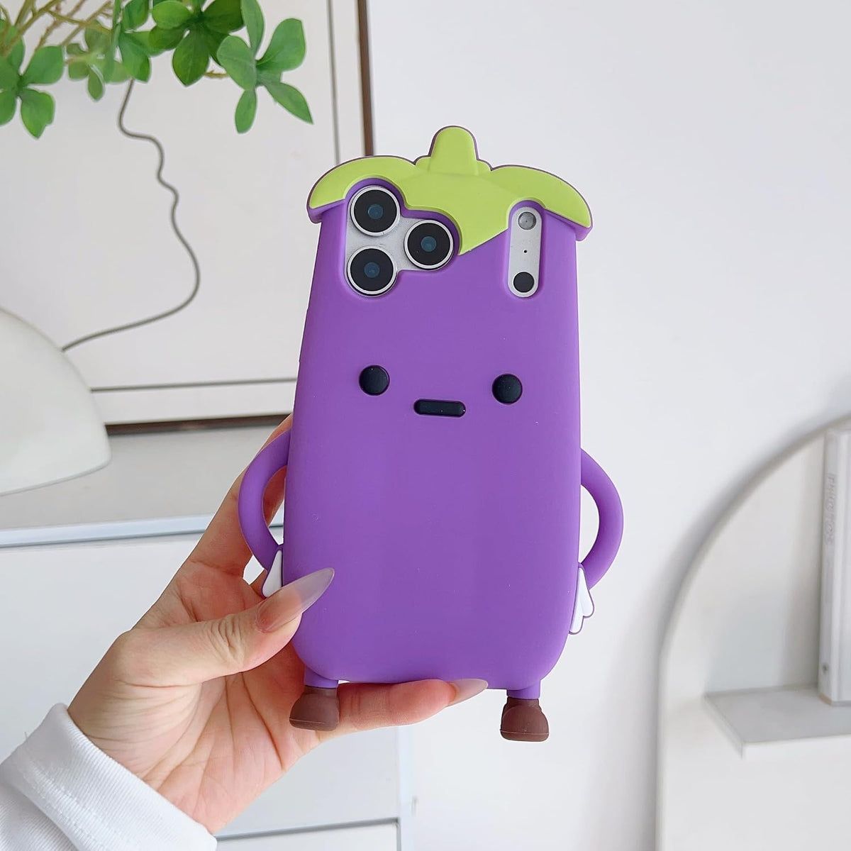 3D Eggplant Case,Cartoon Cute Kawaii Lovely Character Eggplant Man Shape Kids Teens Girls Women Soft Silicone Case for iPhone 17 Pro Max 6.9 inch 2025