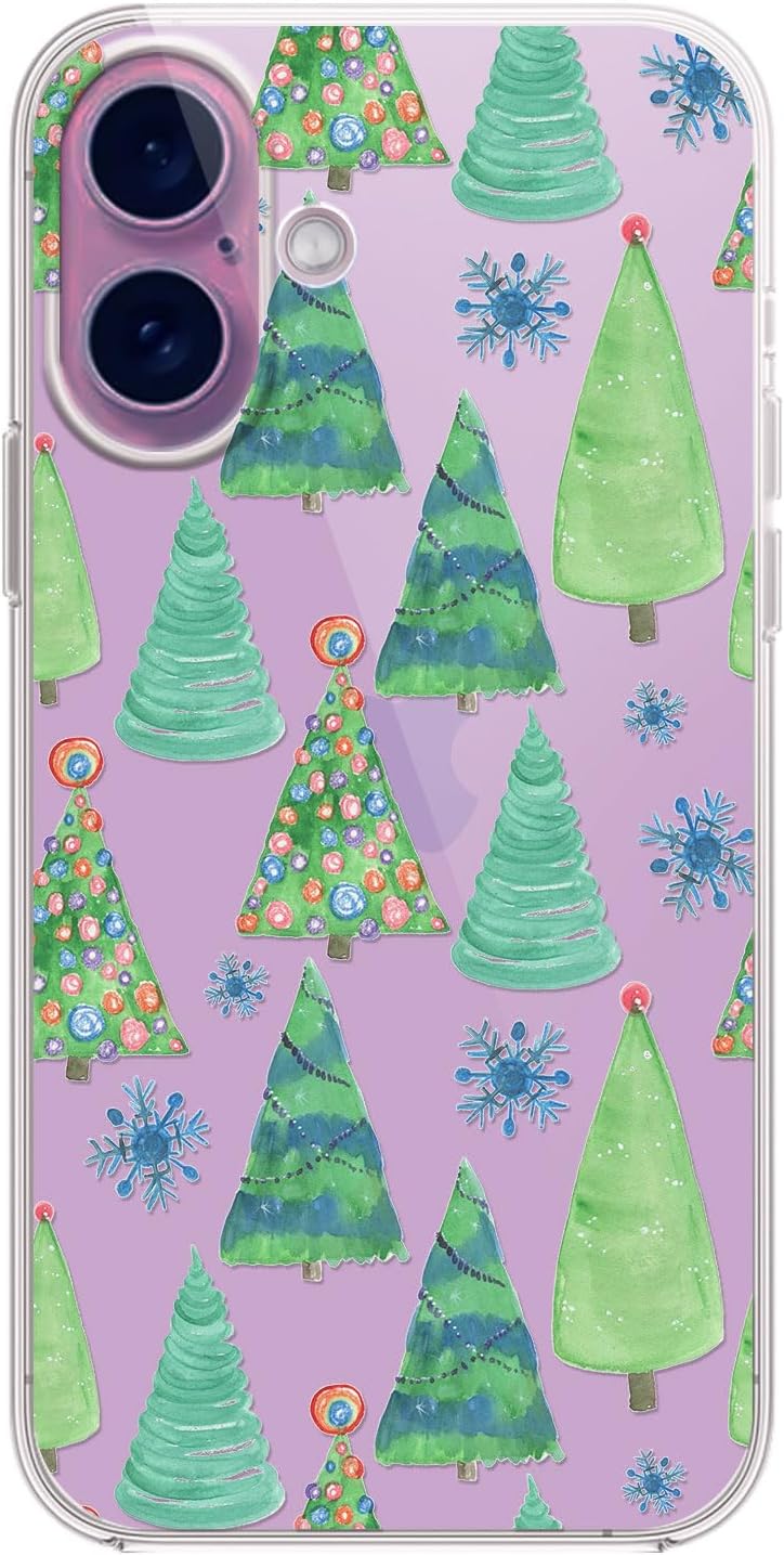 Blingy's for iPhone 17 Case, Christmas Tree Snowflake Winter Clear Case | Transparent, Winter Holiday Design, Snowflake Pattern, Christmas Pattern, Merry Christmas, Soft TPU Protective Case 6.3 in
