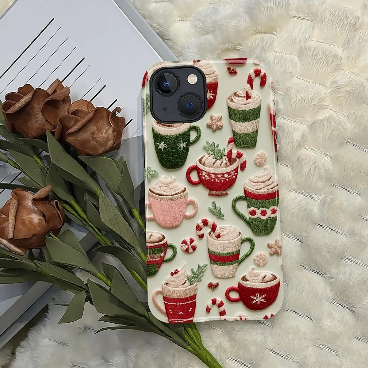 DAIZAG Case for iPhone 13 iPhone 14, Christmas Coffee Snowflake Cane Full-Body Design Hybrid Dual Protection Soft TPU + Hard PC, Shockproof Scratch-Resistant Protective Cover Phone Case for Men Women