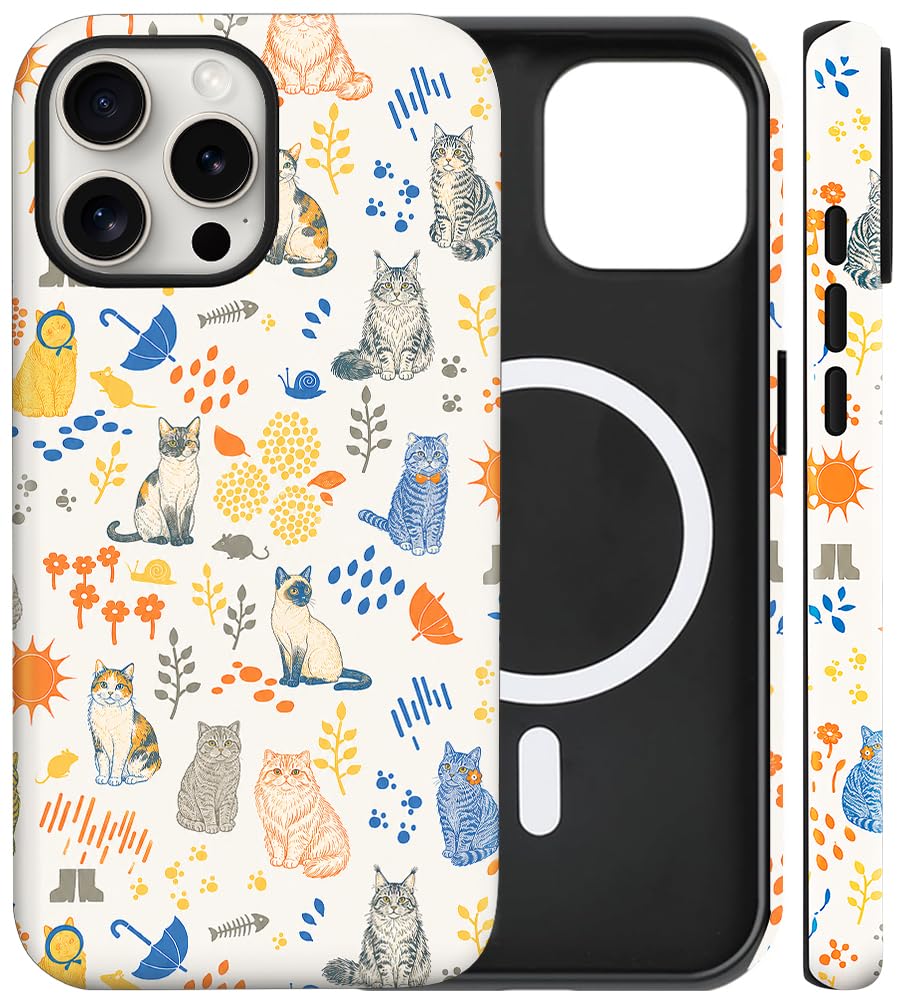Magnetic for iPhone 13/14 Case Cute Cat Phone Case, Apricot | Shockproof Slim TPU and Hard PC Protective Phone Cover Compatible with MagSafe Designed for Women Girls Gift