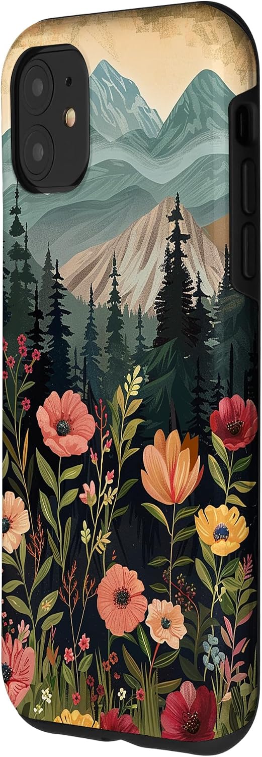 Floral Mountain Boho Pine Tree Forest Nature Case for iPhone 11
