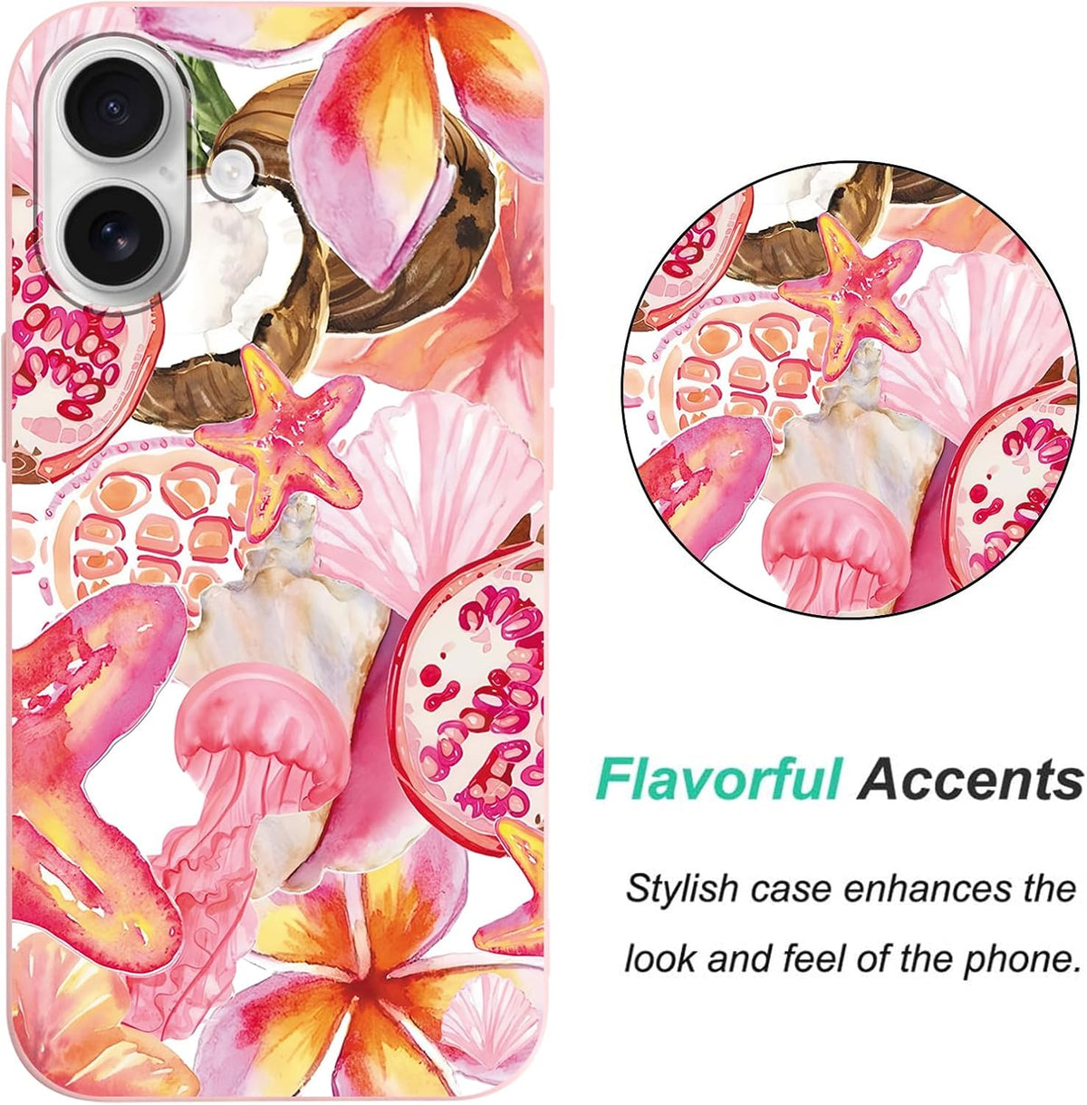 2 Packs Summer Fruit Animal Illustration Collage Pattern Phone Case for iPhone 16 6,1", Cute Aesthetic Design Print Funda with Liquid Silicone Shockproof Protection Soft Cover for Women Girls