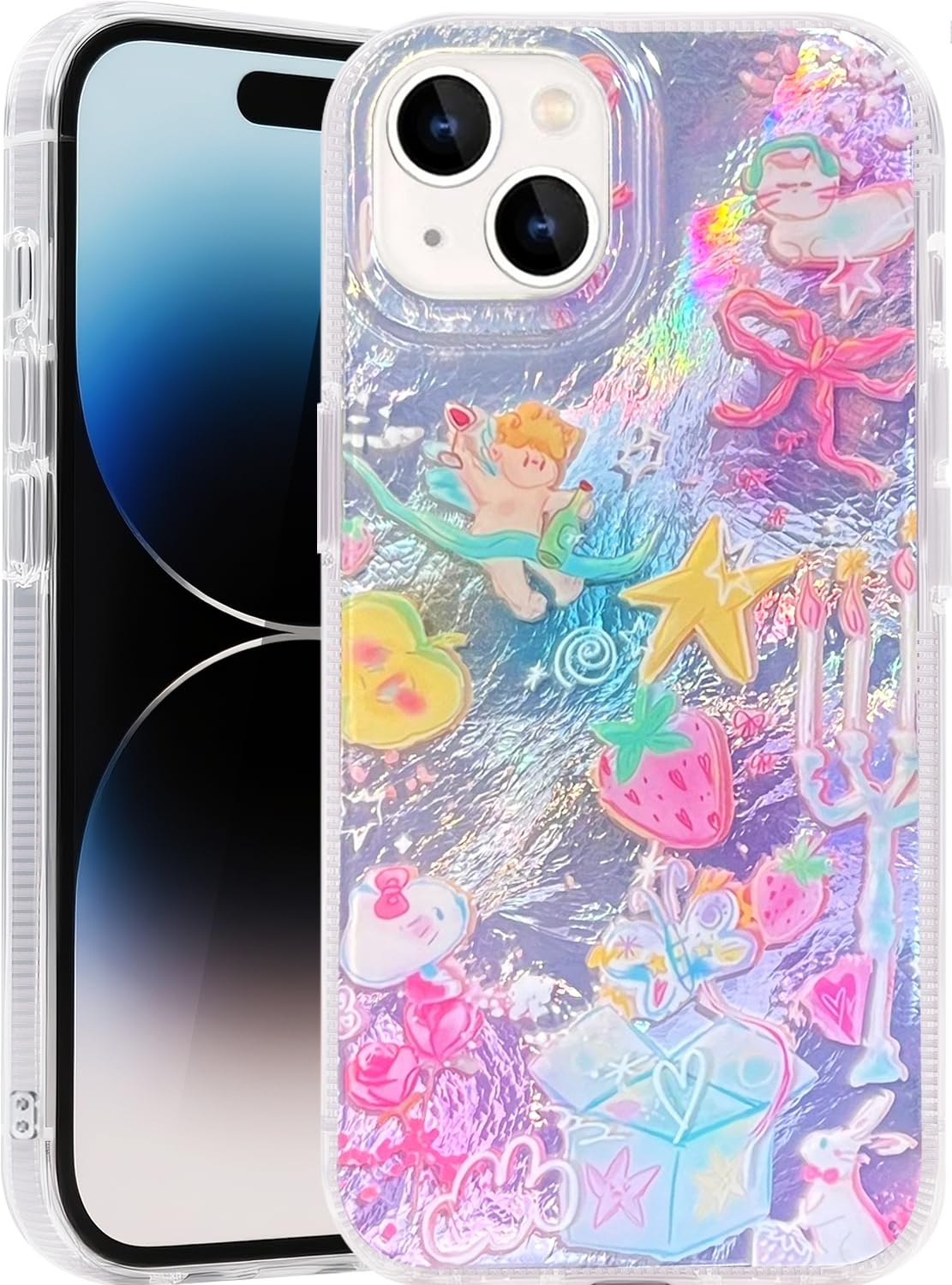 Compatible with iPhone 17 Case,with [Soft Slim][Camera Protection] Cute Fishing Cats Shiny Aesthetic Phone Cover Anti-Yellowing Shockproof Protective Cover for Women Girl