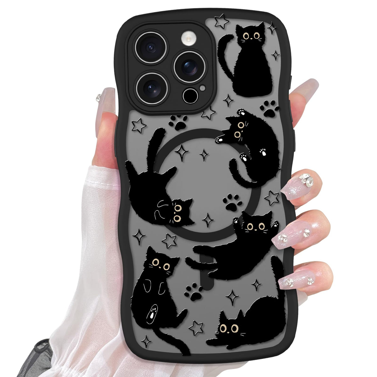 Cute Magnetic Case for iPhone 14 Case, Black Cats Pattern | Compatible with MagSafe, Soft Bumper Hard Back Kawaii Animal Aesthetic Protective Phone Cover Design for Women Girls Boys