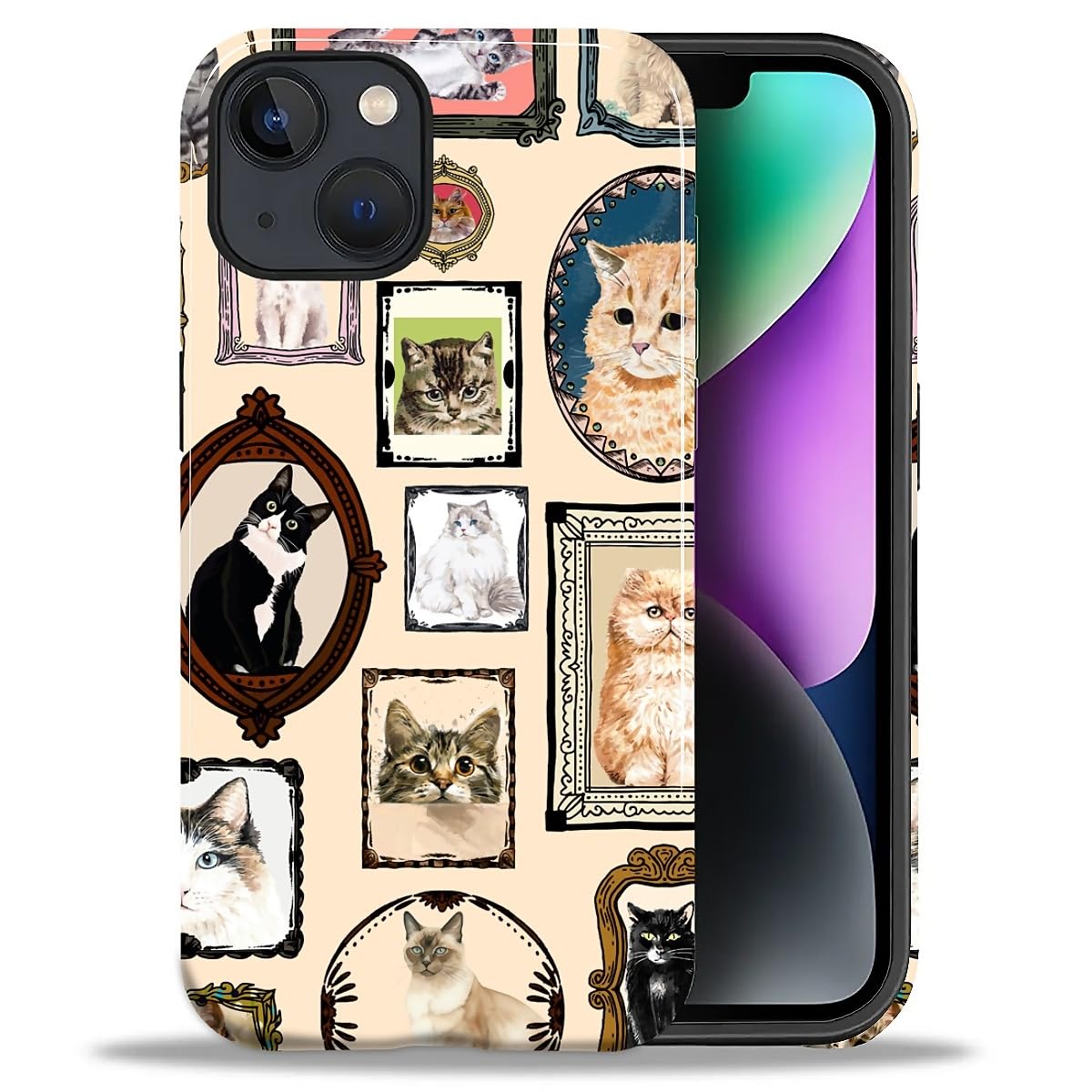 CARLOCA Case for iPhone 16 Pro,Vintage Cat Animal Pet Lover Collage Design Hybrid Dual Protection Soft TPU + Hard PC, Shockproof & Anti-Scratch Cover Men Women Stylish Protective Phone Case