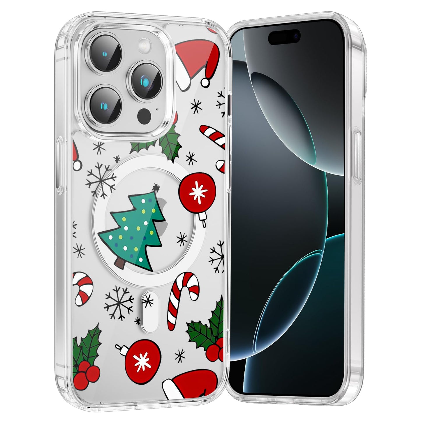 Merry Christmas Snowflake Phone Case for iPhone 13 / iPhone 14 Xmas Clear Magnetic Case 6.1", Compatible with Magsafe, Cute Winter Pattern Design Cover Shockproof Soft TPU Funda for Girl Women
