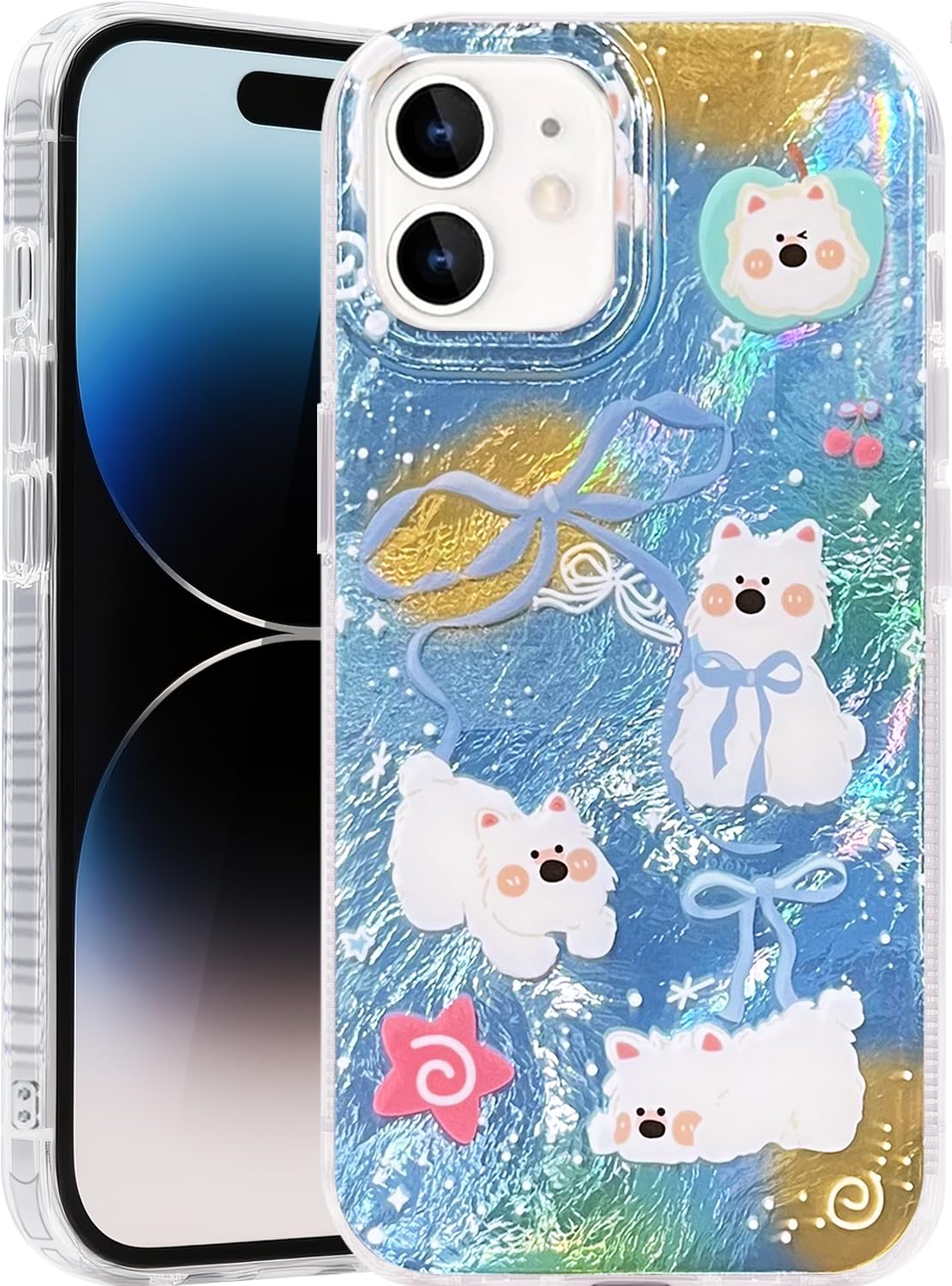 Compatible with iPhone 17 Case,with [Soft Slim][Camera Protection] Cute Fishing Cats Shiny Aesthetic Phone Cover Anti-Yellowing Shockproof Protective Cover for Women Girl