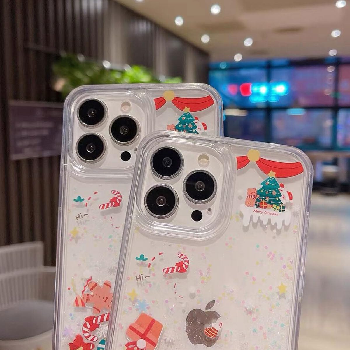 Glitter Flowing Liquid Christmas Case for iPhone 16 Christmas Pattern Santa Reindeer Snowman Holiday Design Floating Moving Sparkle Bling Glitter Transparent for iPhone 16 (Clear)