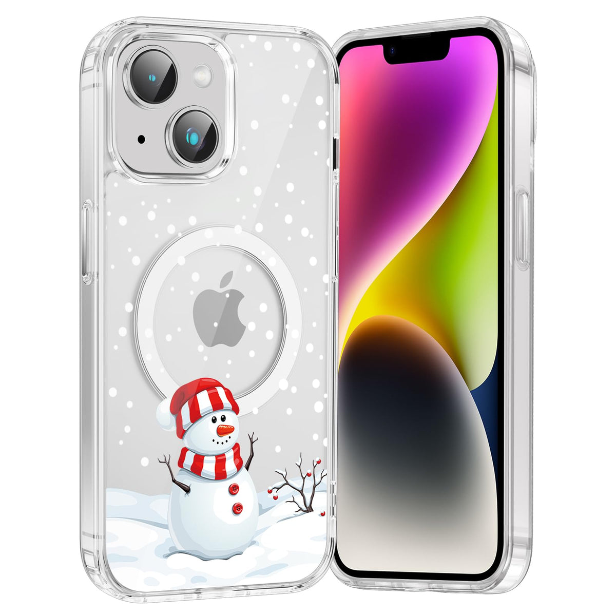 Merry Christmas Snowflake Phone Case for iPhone 13 / iPhone 14 Xmas Clear Magnetic Case 6.1", Compatible with Magsafe, Cute Winter Pattern Design Cover Shockproof Soft TPU Funda for Girl Women