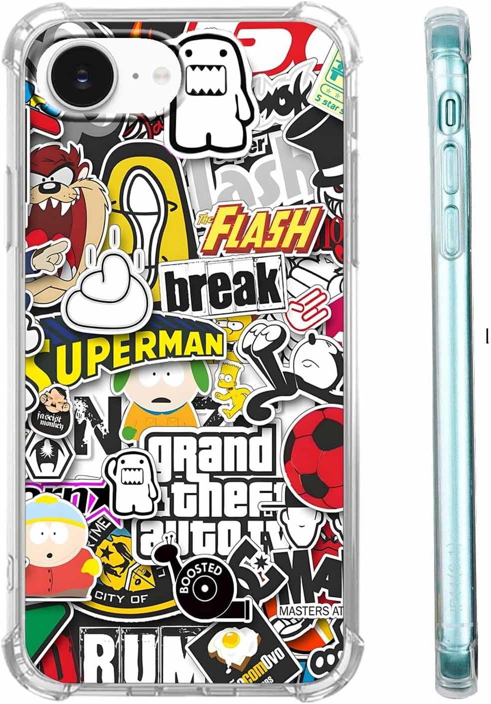 Case for iPhone 16e and iPhone 17e with Pop Culture Design,Aesthetic Cartoon Sticker Bomb Art Collage,Clear Slim Soft TPU Bumper Phone Cover,6.1”(Pop,16e)