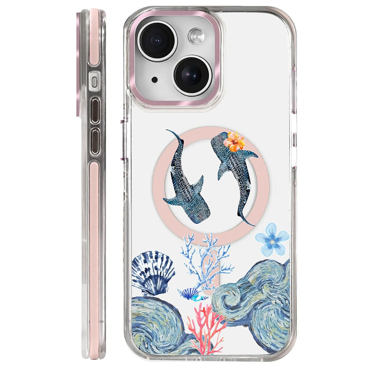 for iPhone 15 Case,Compatible with MagSafe,The Transparent TPU Silicone Protects The Phone Case from Drops, Slips and Fingerprints.Blue Ocean Whale Shark Octopus Turtle Collage