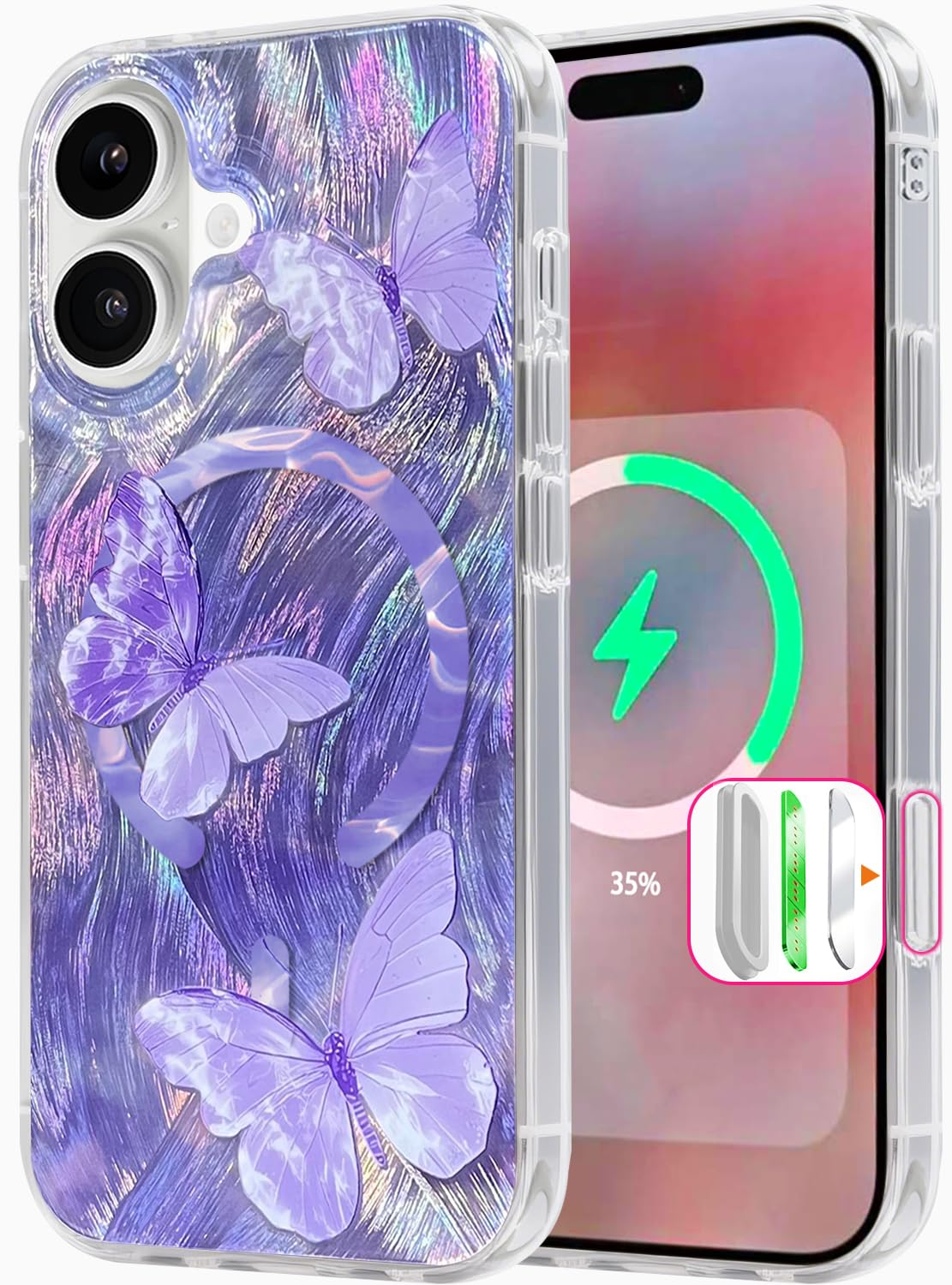 Compatible with iPhone 17 Case,with [Soft Slim][Camera Protection] Cute Fishing Cats Shiny Aesthetic Phone Cover Anti-Yellowing Shockproof Protective Cover for Women Girl