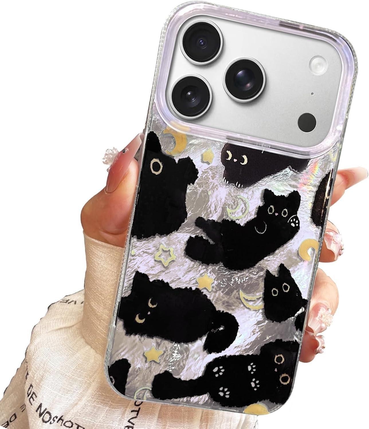 Compact Case for iPhone 15 Black cat Design,Cute Trendy Soft Slim TPU Shockproof Protective Bumper Phone Cases Cover for Women Girls Aesthetic Glitter Shiny Adorable