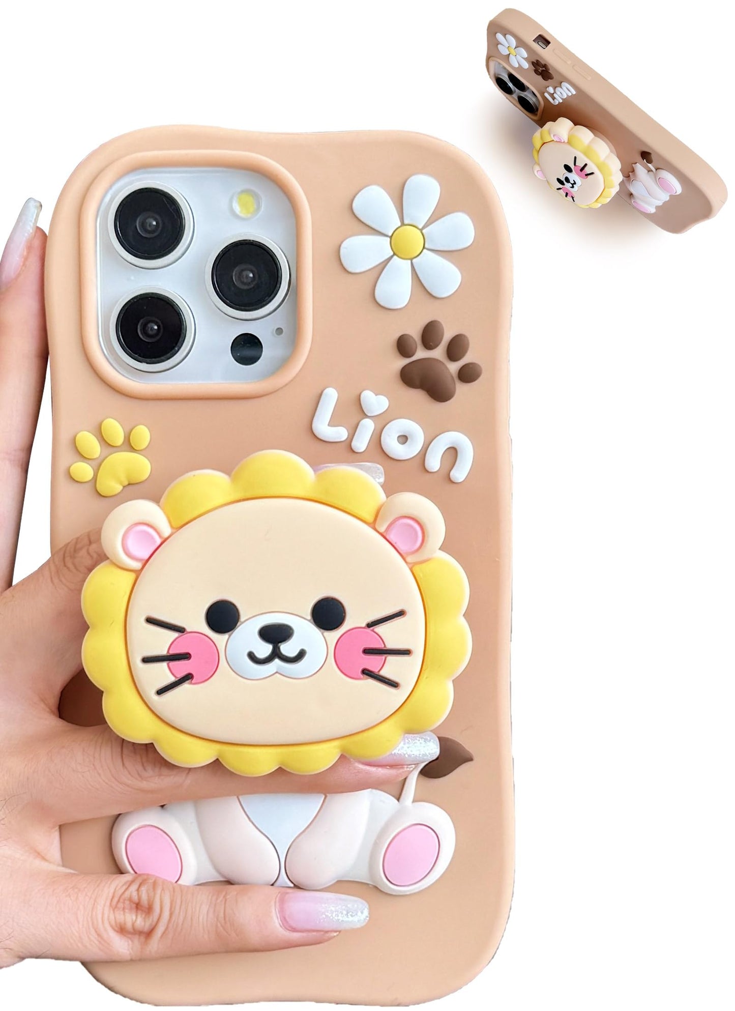 for iPhone 17 Pro Max Case, Kawaii Teddy Bear Pop-Up Grip for Girls | Makes Mirror Selfies Sweeter, Cute Girly 3D Animal Style with Stand, Soft Silicone Drop Protection