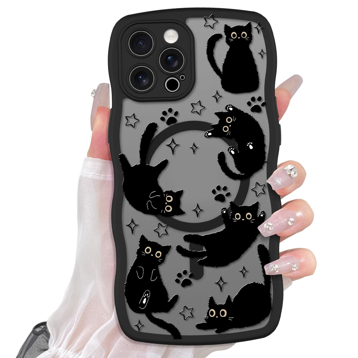 Cute Magnetic Case for iPhone 14 Case, Black Cats Pattern | Compatible with MagSafe, Soft Bumper Hard Back Kawaii Animal Aesthetic Protective Phone Cover Design for Women Girls Boys
