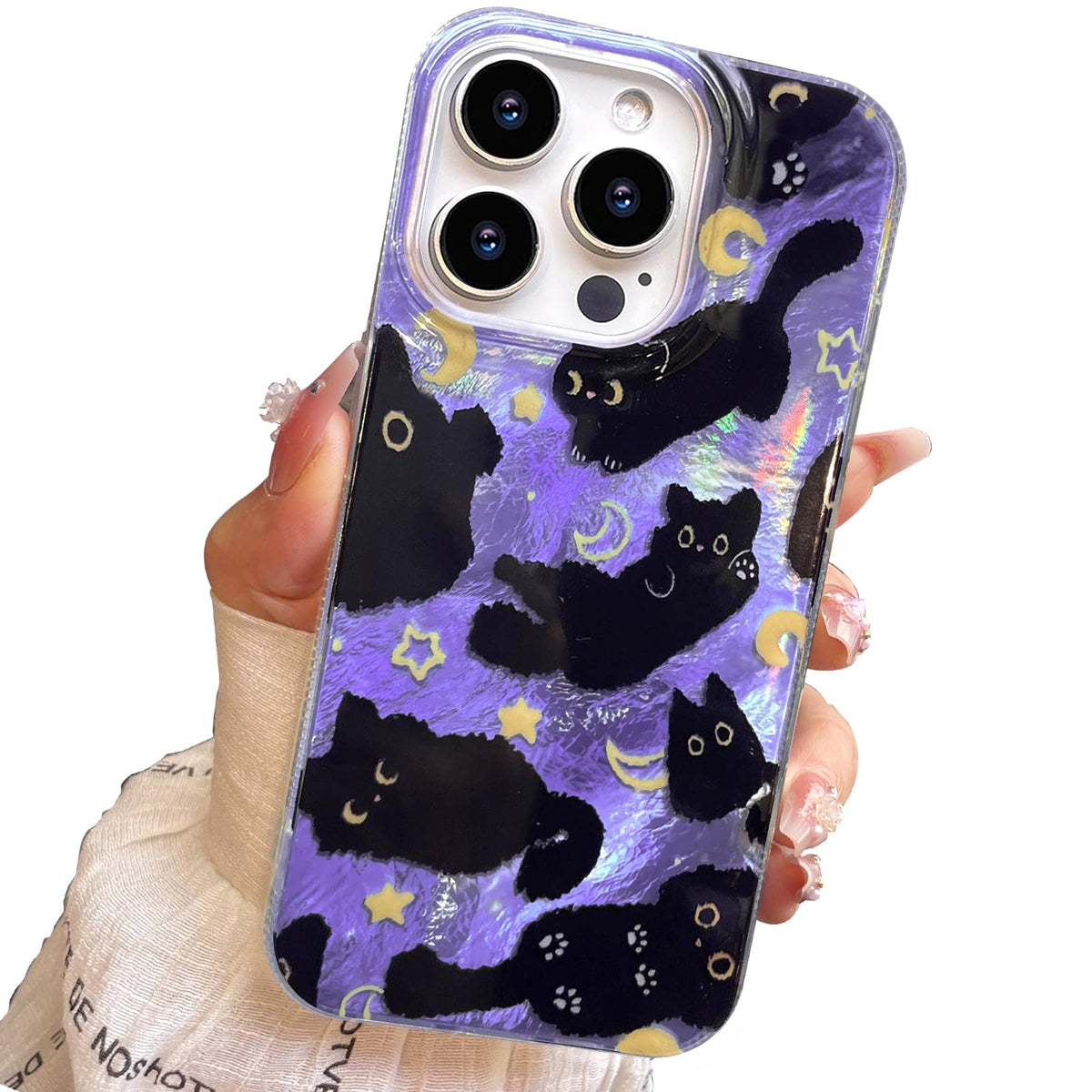 Compact Case for iPhone 15 Black cat Design,Cute Trendy Soft Slim TPU Shockproof Protective Bumper Phone Cases Cover for Women Girls Aesthetic Glitter Shiny Adorable