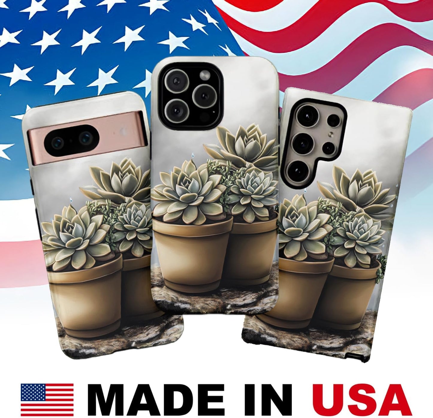 Raindrops Potted Plants Phone Case Compatible with iPhone 16 15 14 13 12 Compatible with Samsung Galaxy S25 S23 Plus S21 FE S22 Dual Layer Sturdy Shockproof Full Protection with Mag-Safe
