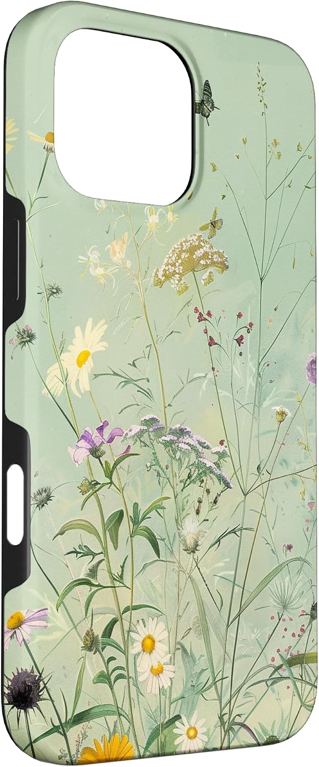 Sage Green Boho Botanical Wildflowers Plants Case for iPhone 16 Pro Max