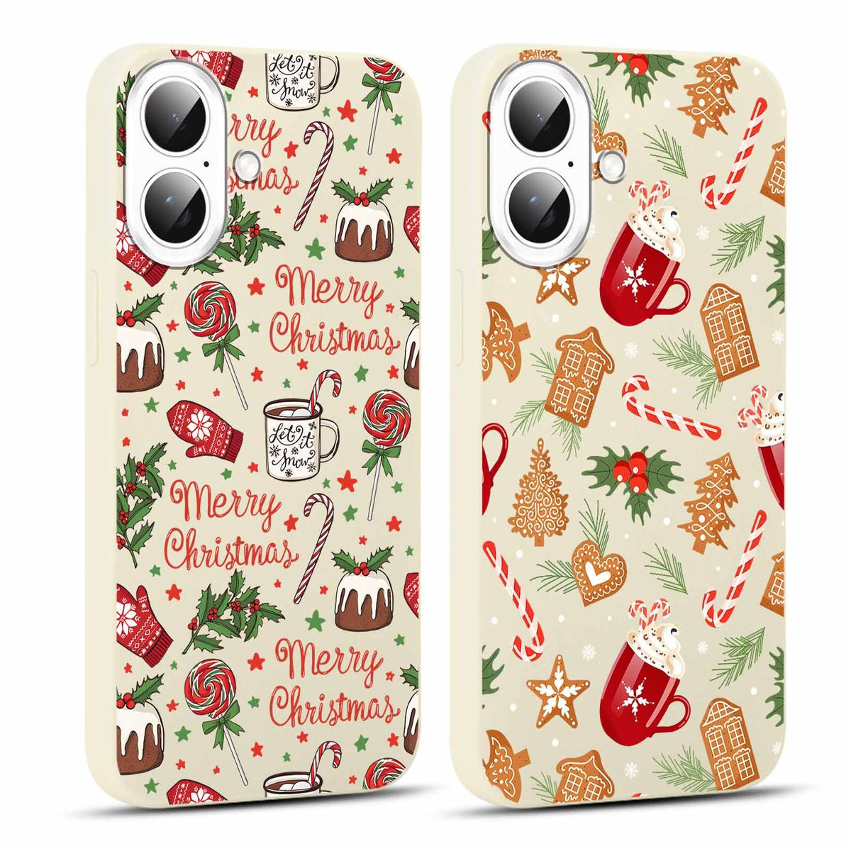 2 Pack Merry Christmas Phone Case for iPhone 16 6.1", Cute Xmas Christmas Tree Pattern Case with Candy Design Christmas Decorations Gifts Shockproof Soft Silicone Cover for Girl Women
