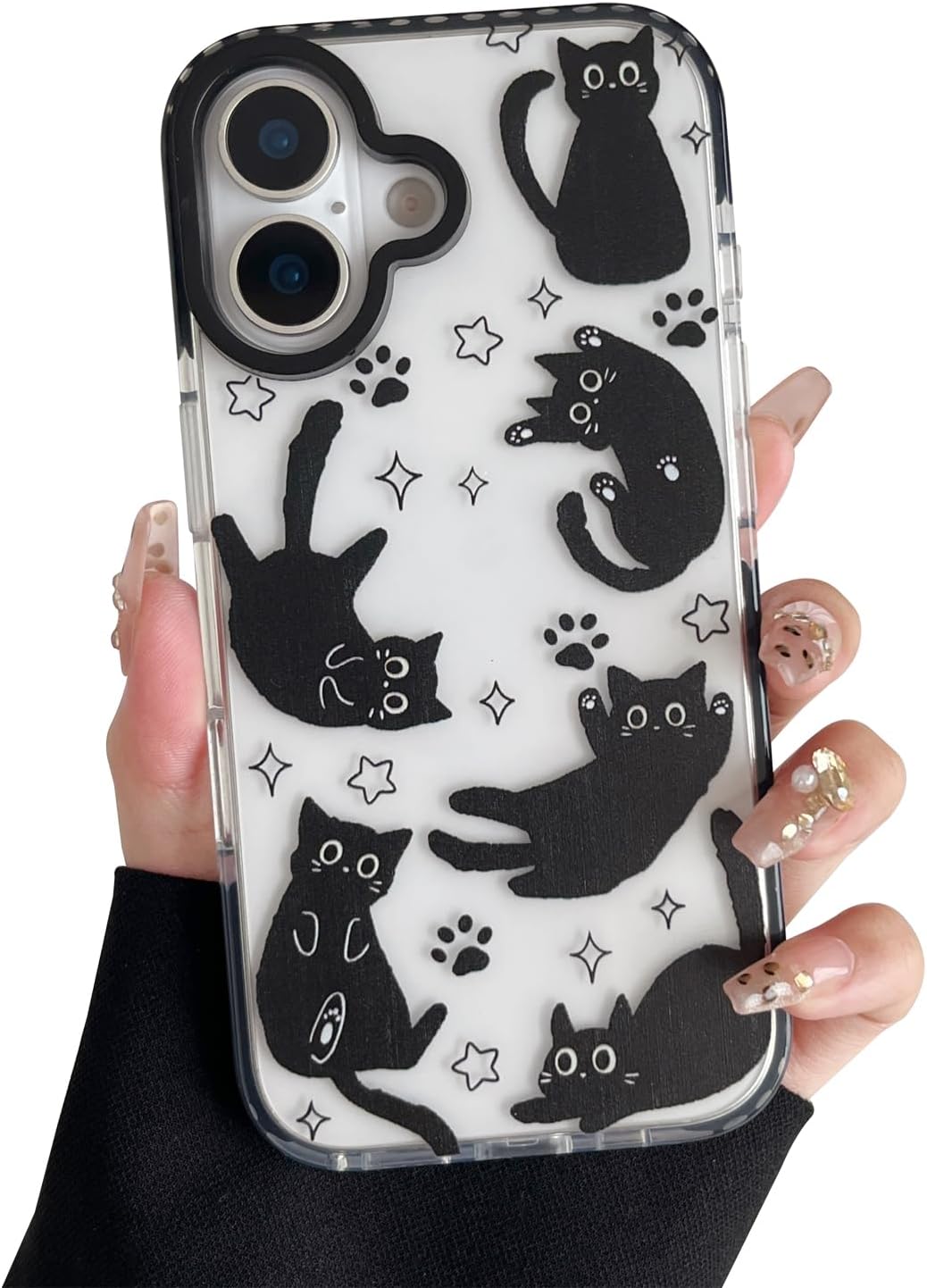 Compatible with iPhone 17 Case,Clear Cute Black Cat Pattern with Shockproof Slim Soft TPU Protective Phone Case for Women Designed for iPhone 17 6.3"