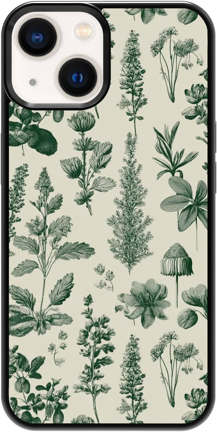 Elegant Forest Green Botanical Leaf and Plant Illustration Phone Case, Shockproof Protective Cover for iPhone 11 12 13 14 15 16 17 Pro Max Plus Mini XR 7 8 SE