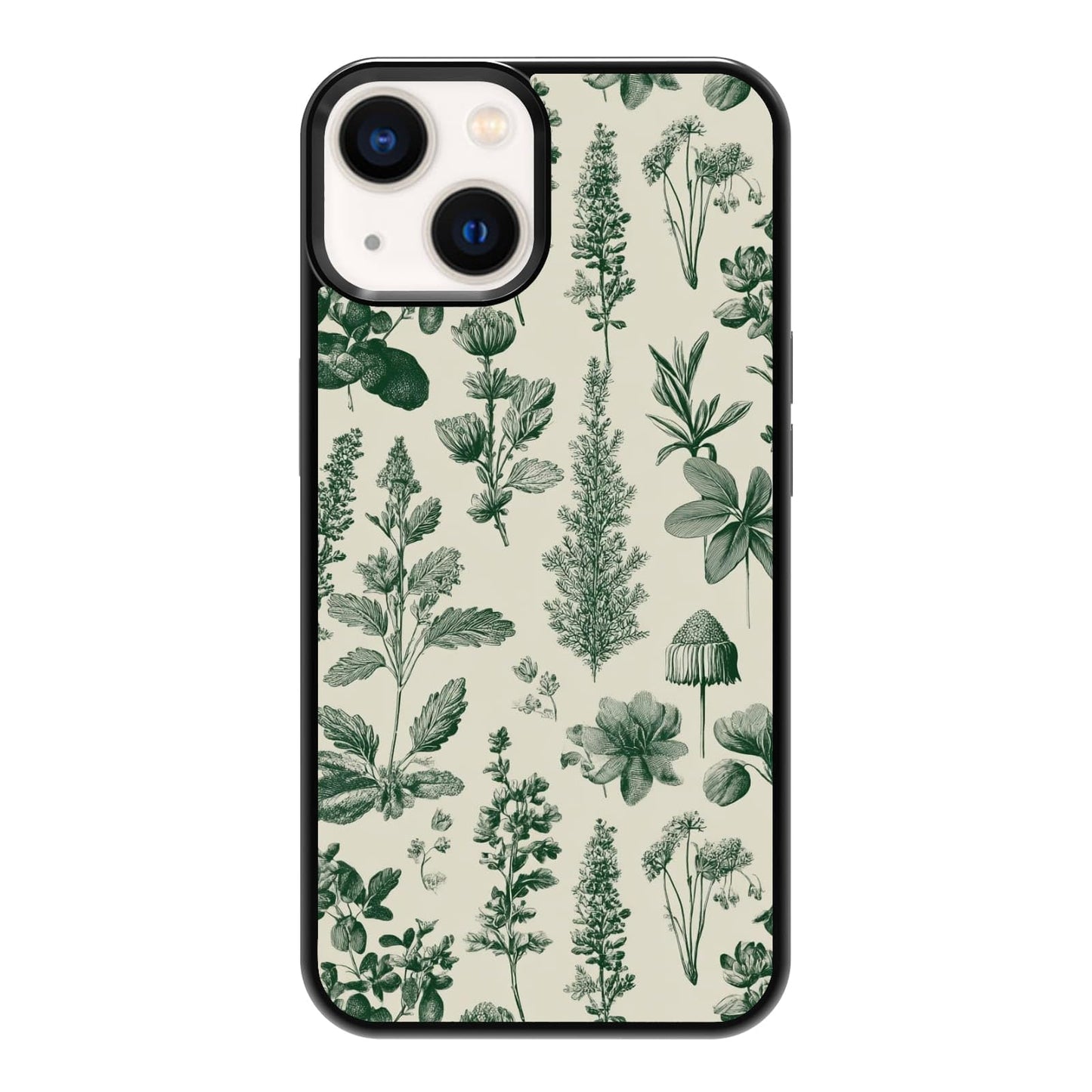 Elegant Forest Green Botanical Leaf and Plant Illustration Phone Case, Shockproof Protective Cover for iPhone 11 12 13 14 15 16 17 Pro Max Plus Mini XR 7 8 SE