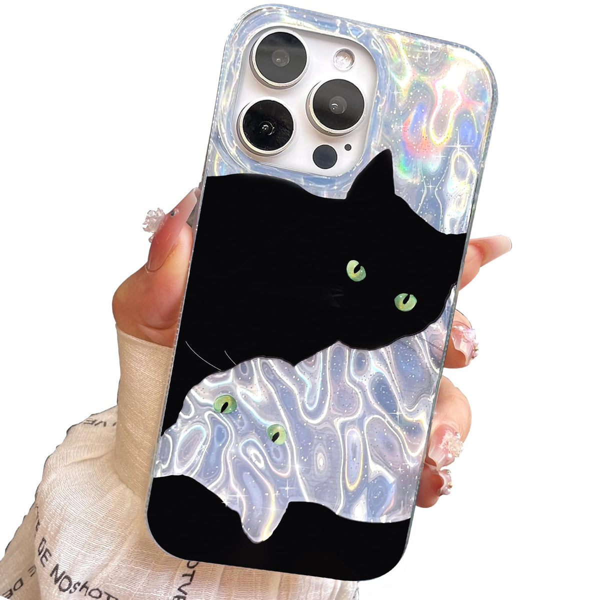 iPhone 13/14 Case, Black Cat Design, Slim Silicone Bumper Case, Wireless Charging Compatible