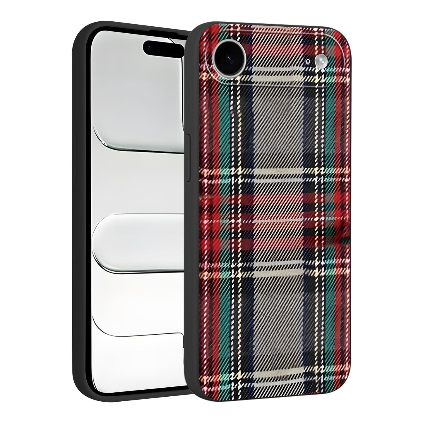 Merry Christmas Plaid Checkered Phone Case for iPhone 11 6.1", Cute Xmas Case Red Grey Scottish Tartan Grid Stripe Pattern Design Cover Shockproof Soft Silicone Protective Funda for Girl Women