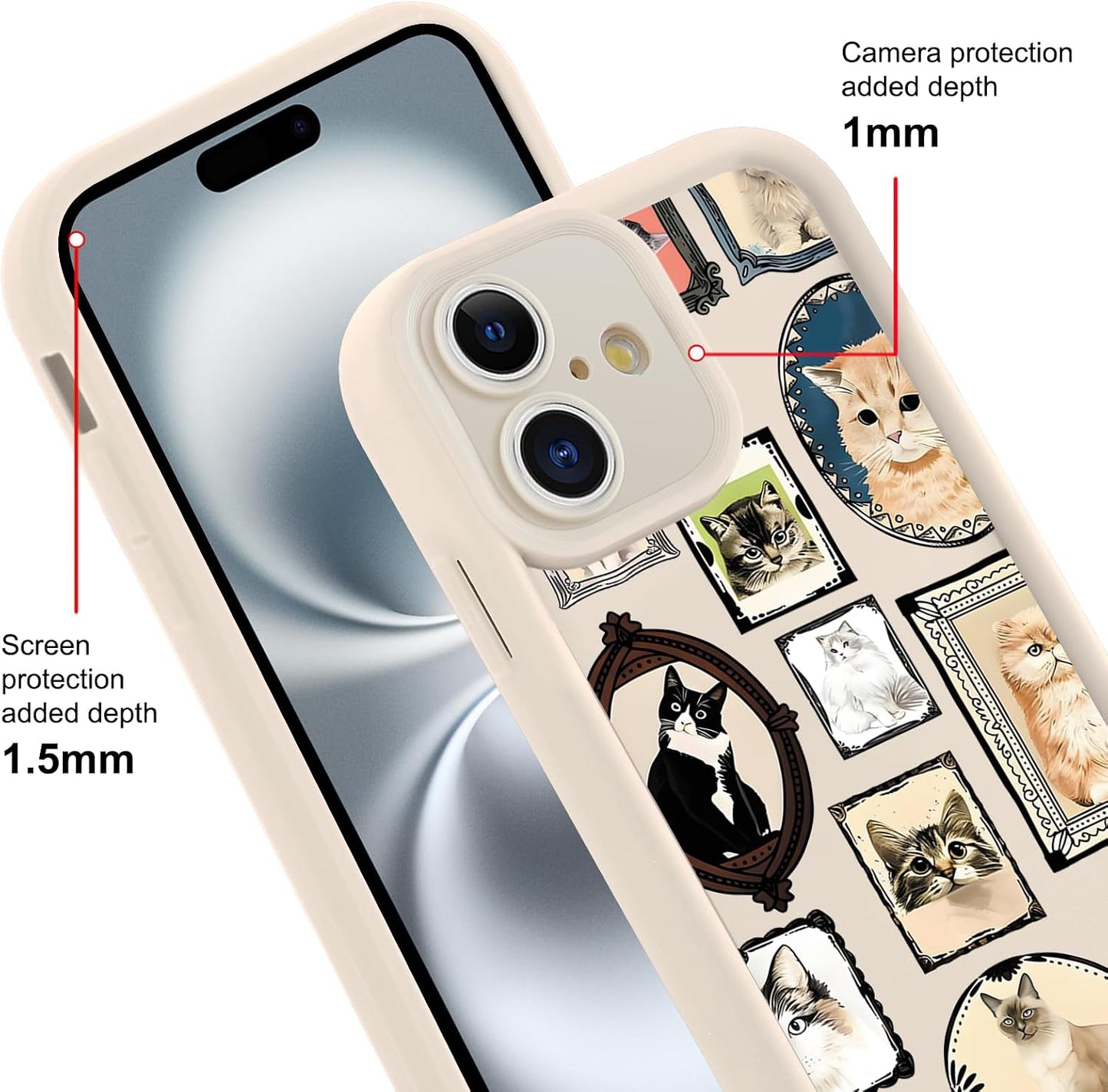 Case for iPhone 16, Cute Cat Collage Design, Trendy Aesthetic Animal Print Phone Case for Women Girls, Slim Soft Silicone TPU Shockproof Protective Bumper Phone Cover Funda