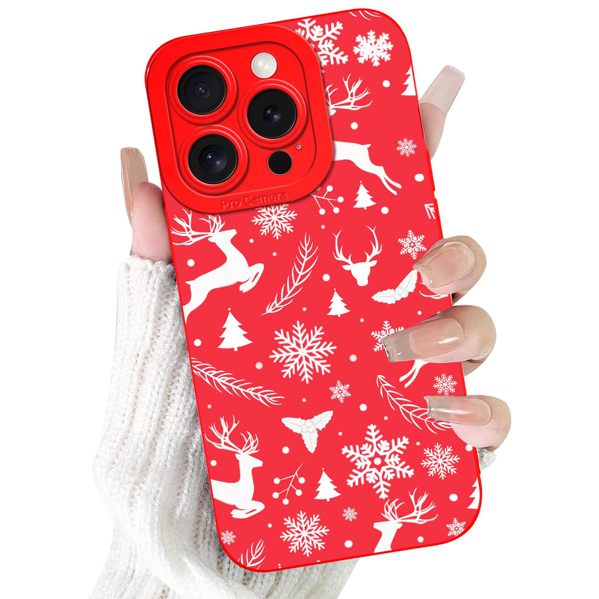 Merry Christmas Phone Case for iPhone 16 6.1，Cute Silicone Case with Xmas Tree Snowflakes, Elk Pattern，Soft Protective Shockproof Gifts for Girls Women Men Boys-Red White Snowflake