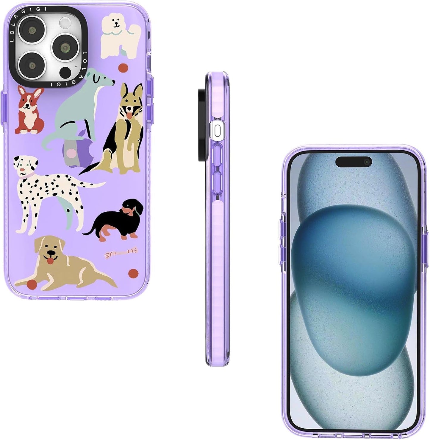 Case for iPhone 16 Pro Max Purple Cute Puppy Dog Animal Print | Kawaii Aesthetic Girly Design, Supports Wireless Charging, Shockproof Protection Soft TPU Phone Cover, 6.9"