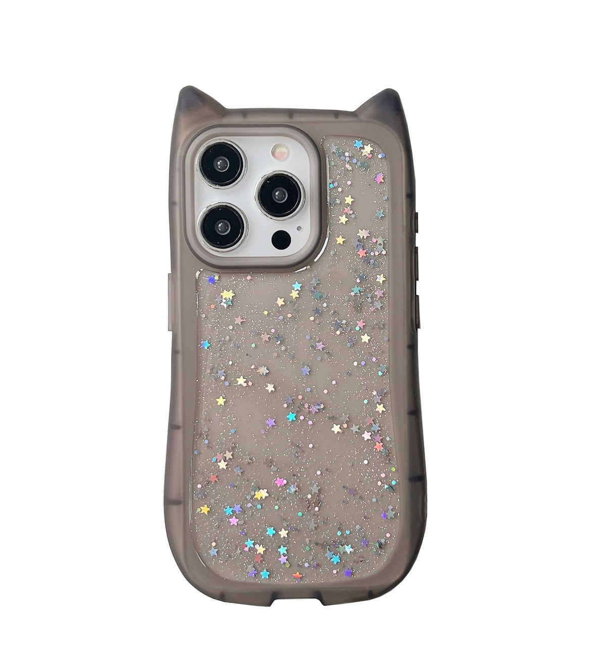 Compatible with 17 Case Cute Kawaii 3D Cat Ears Clear Glitter Shiny Bling Sparkly Soft Silicone Shockproof Protective Phone Case Cover for Girls Women-Transparent