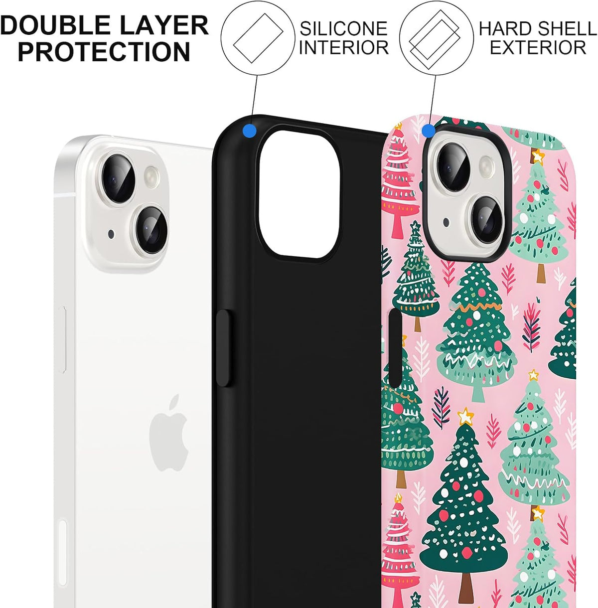2 Pack Merry Christmas Tree Phone Case for iPhone 13 / iPhone 14 Case 6.1", Cute Xmas Snowflake Pattern Design Phone Cover Hard PC Shockproof Soft TPU Matte Protection Funda for Girls Women