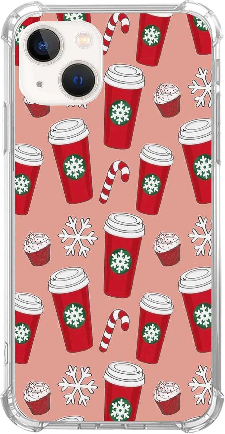 Winter Christmas Holidays Phone Case for iPhone 13, Cute Snowflake Coffee Candy Pattern Case for Teens Girls Boys, Trendy Design TPU Bumper Case for iPhone 13