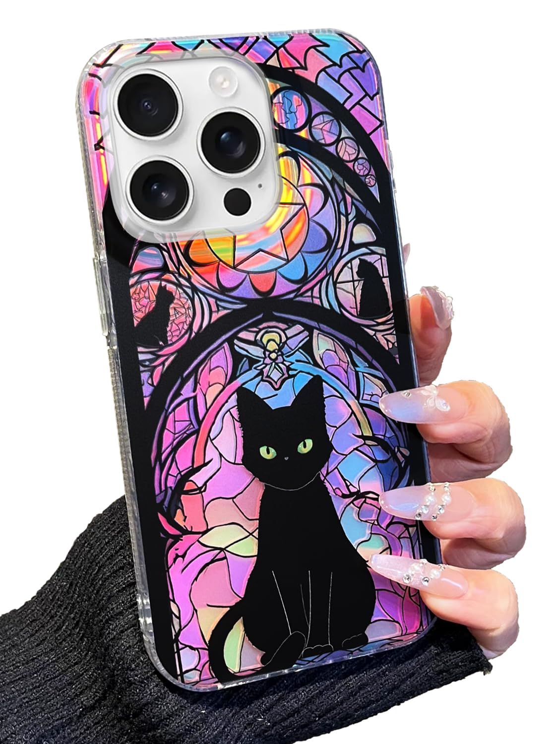 Compact Case for iPhone 15 Black cat Design,Cute Trendy Soft Slim TPU Shockproof Protective Bumper Phone Cases Cover for Women Girls Aesthetic Glitter Shiny Adorable