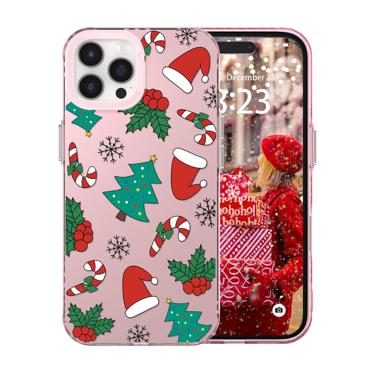 for iPhone 16 Plus Christmas Case Cute - Gingerbread Man/Pink | Gingerbread Man Tree Girly Women Girls Kids Snowflakes Candy Winter Holiday Festival Gifts Trendy Glossy Protective Cover