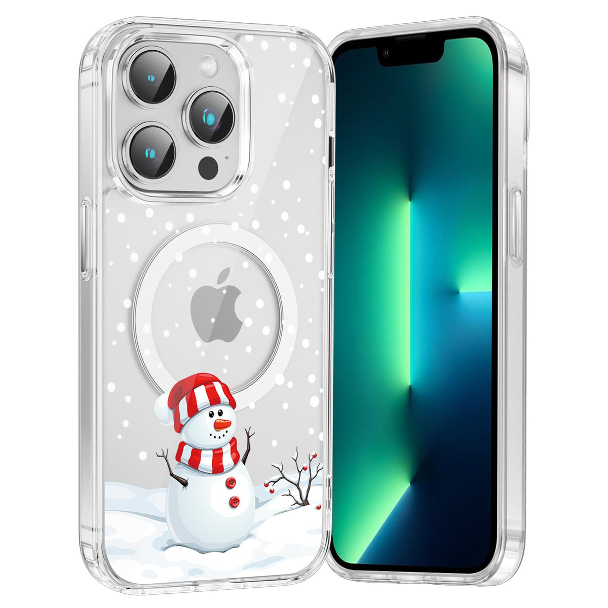 Merry Christmas Snowflake Phone Case for iPhone 13 / iPhone 14 Xmas Clear Magnetic Case 6.1", Compatible with Magsafe, Cute Winter Pattern Design Cover Shockproof Soft TPU Funda for Girl Women