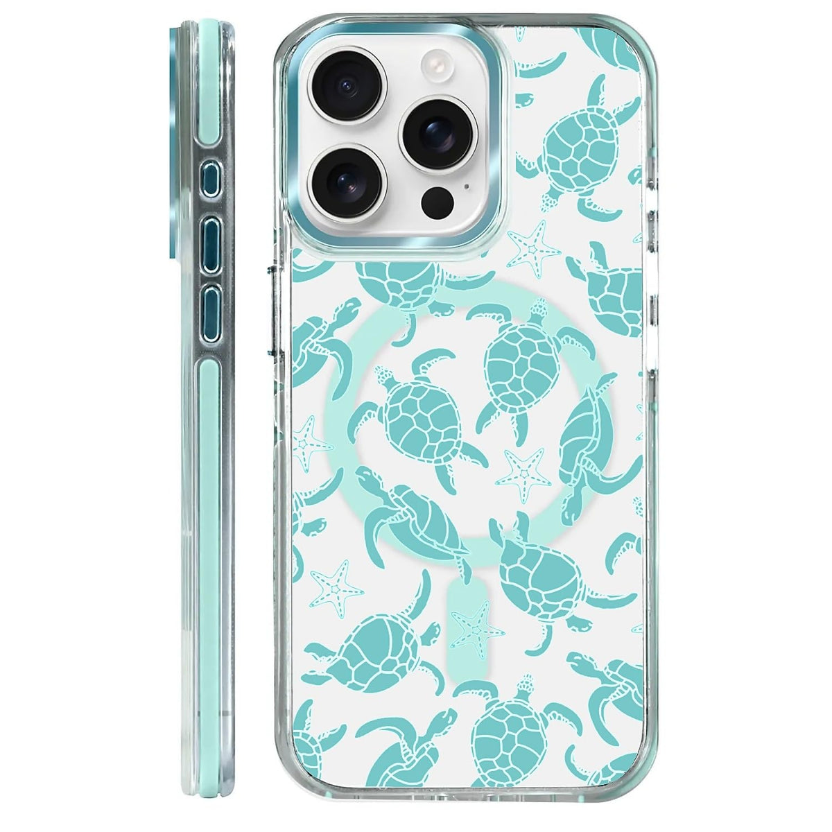 for iPhone 15 Case,Compatible with MagSafe,The Transparent TPU Silicone Protects The Phone Case from Drops, Slips and Fingerprints.Blue Ocean Whale Shark Octopus Turtle Collage