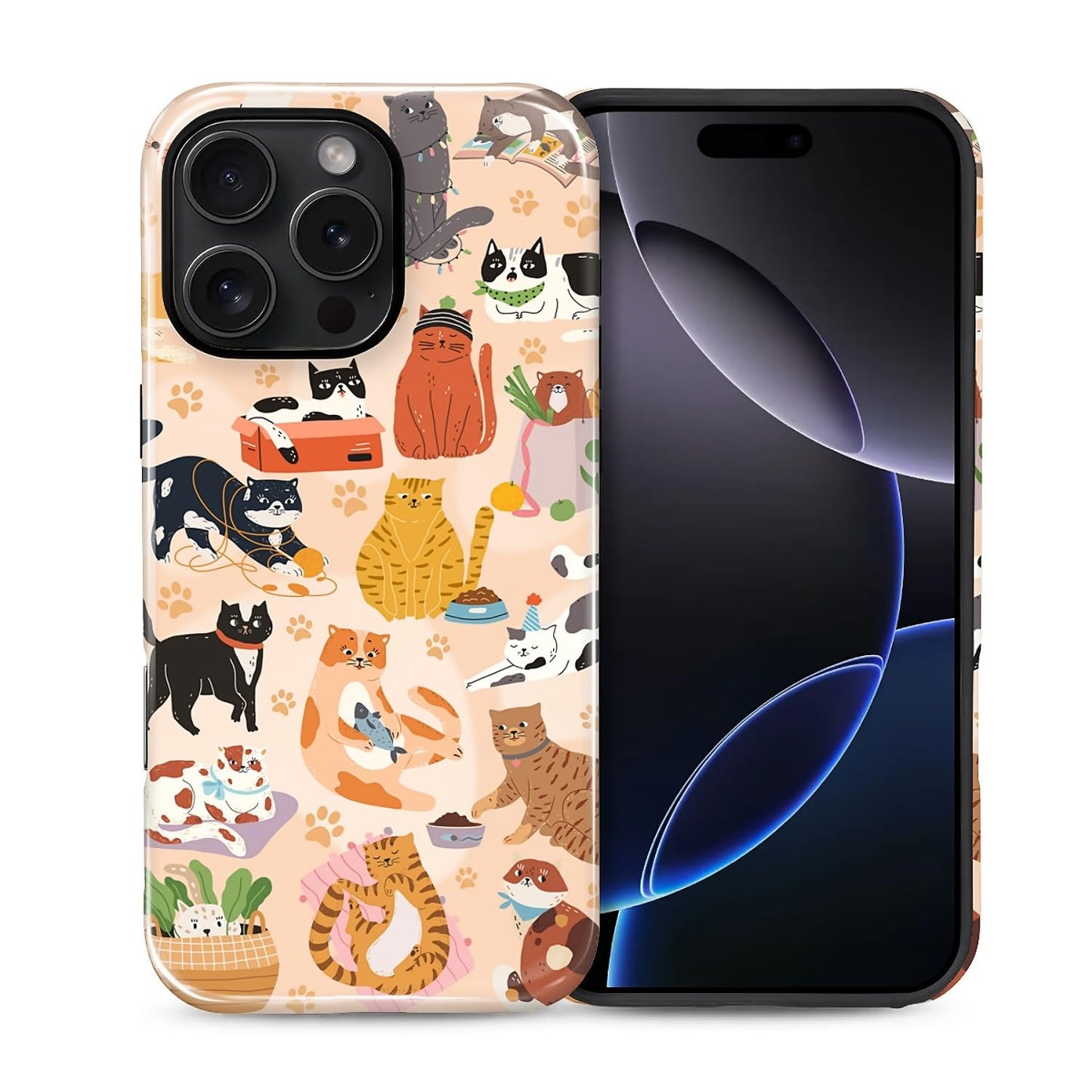 Case for iPhone 15, Shockproof Hybrid Protective Phone Case, Dual-Layer Drop Protection Anti-Scratch, Cozy Cats