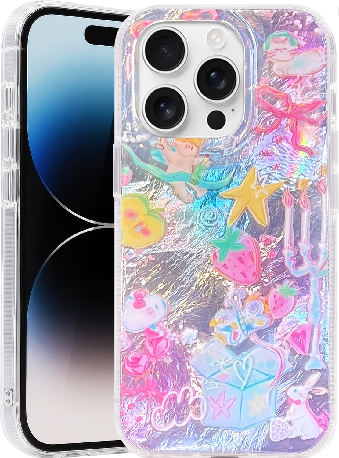 Compatible with iPhone 17 Case,with [Soft Slim][Camera Protection] Cute Fishing Cats Shiny Aesthetic Phone Cover Anti-Yellowing Shockproof Protective Cover for Women Girl