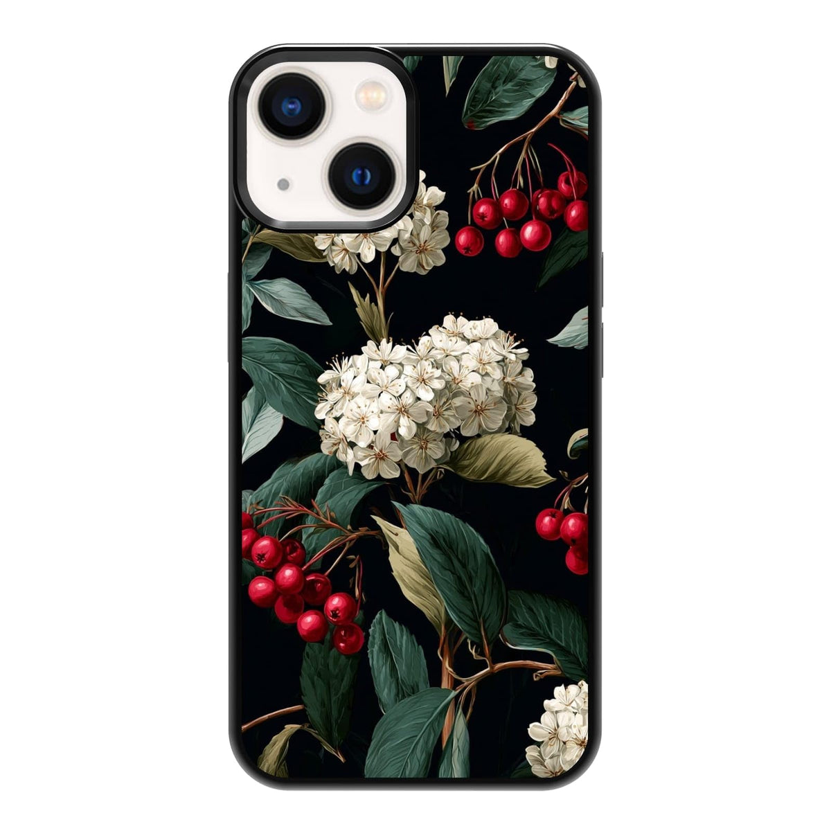 Dark Botanical Wildflower Forest Green Leaf White Blossom Nature Art Phone Case, Shockproof Protective Cover for iPhone 11 12 13 14 15 16 17 Pro Max Plus Mini XR 7 8 SE